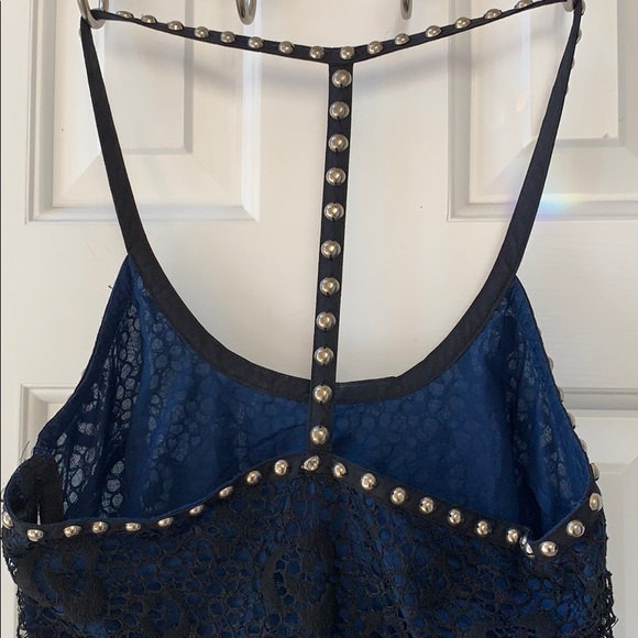 Free People lace overlay/navy cotton/pewter studs - Picture 6 of 12